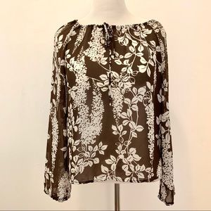 George Me by Mark Eisen Floral Transparent Top Size L Brown White
